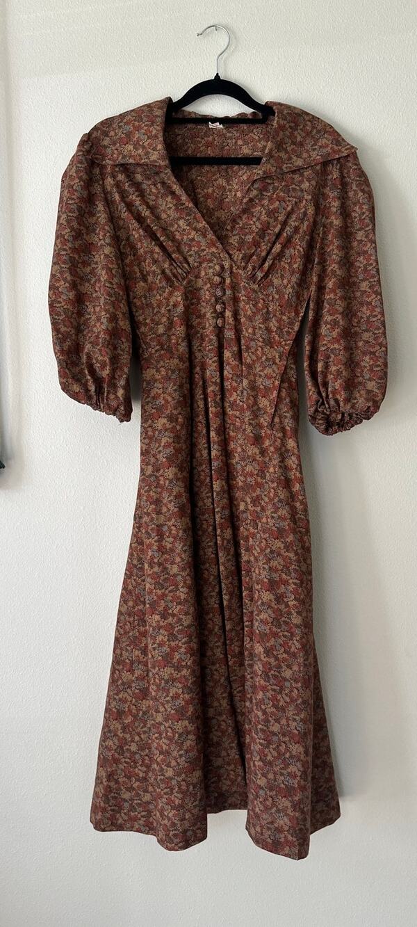 VINTAGE LOLLIPOP 1970's Floral Print Prairie Dress in Brown Size S